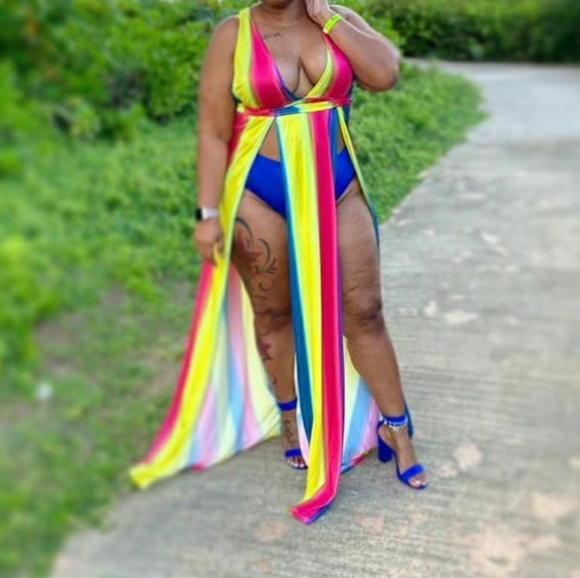 Rainbow Striped Split Maxi Dress - Picture 3 of 3